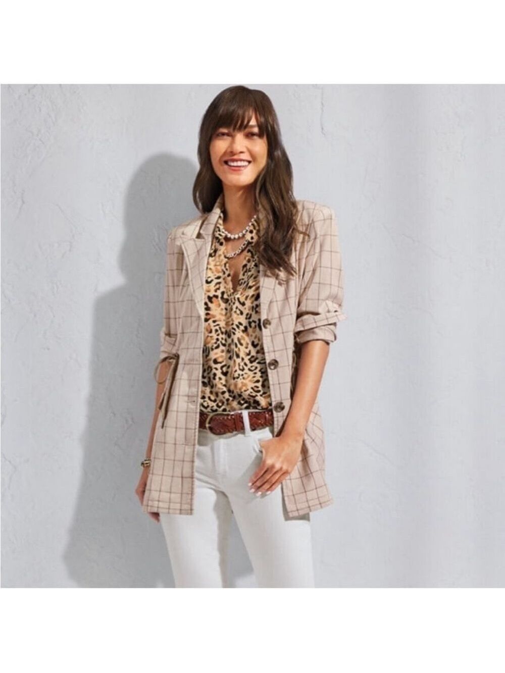 CABi Windowpane Jacket - Cream/Taupe Size Large